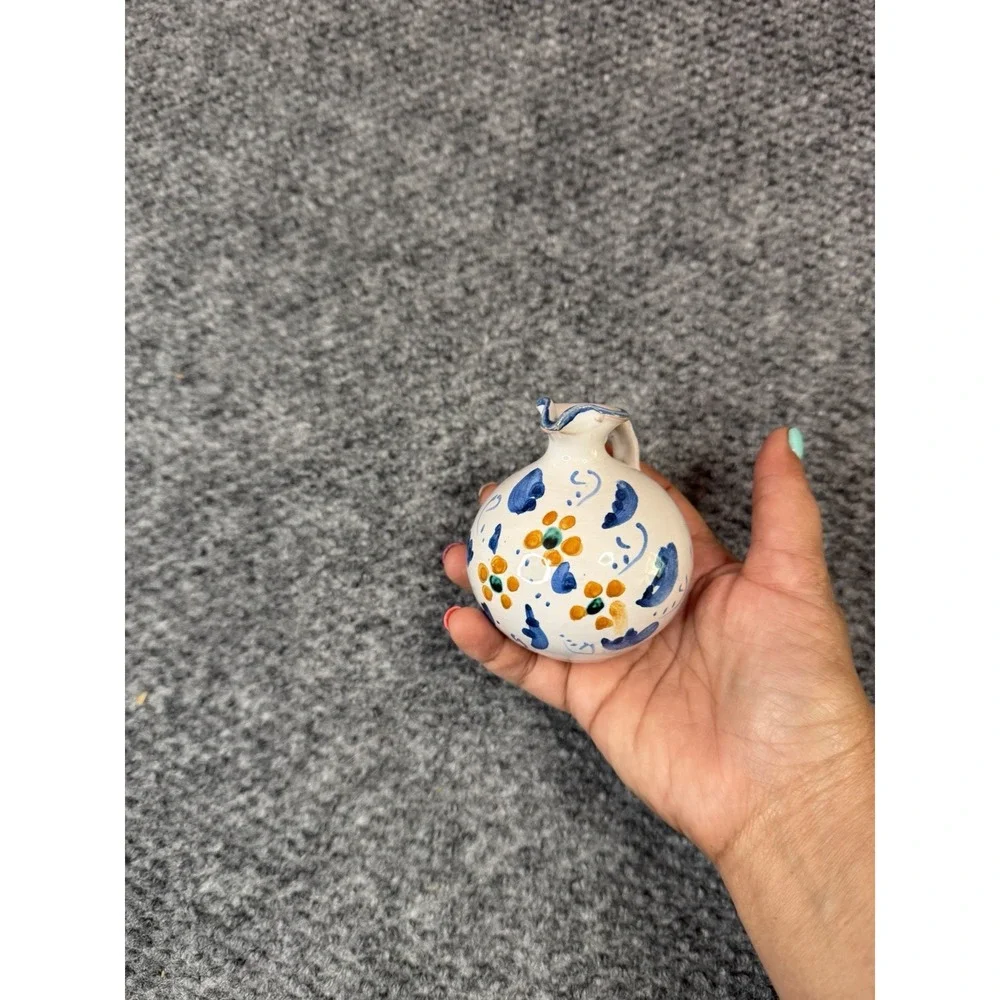Italian Ceramic Miniature Mini Pitcher Caltagirone Sicily Italy Hand Painted